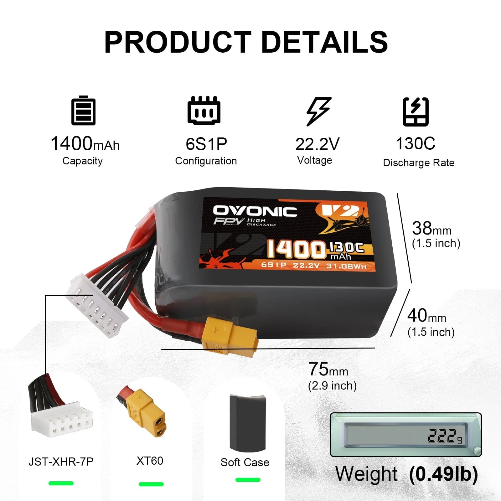 Walksnail Avatar Hd Goggles X - Ovonic 6S 1400mAh 130C LiPo Pil